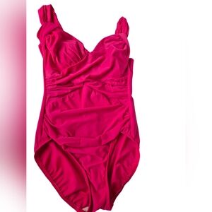 Lands End Swimsuit Hot Pink One Piece Wrap Tummy Control